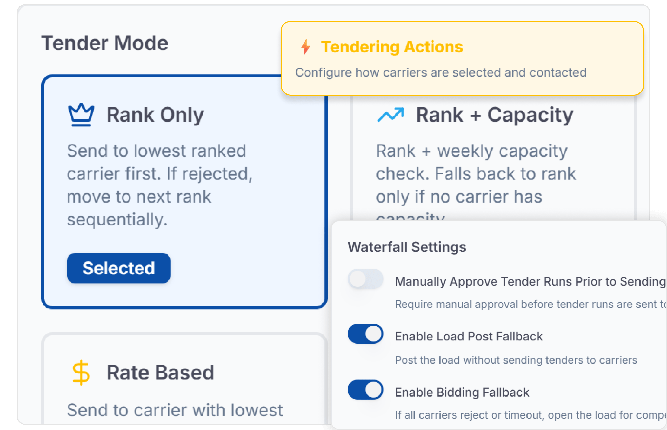 LoadStop tender rules and smart carrier search
