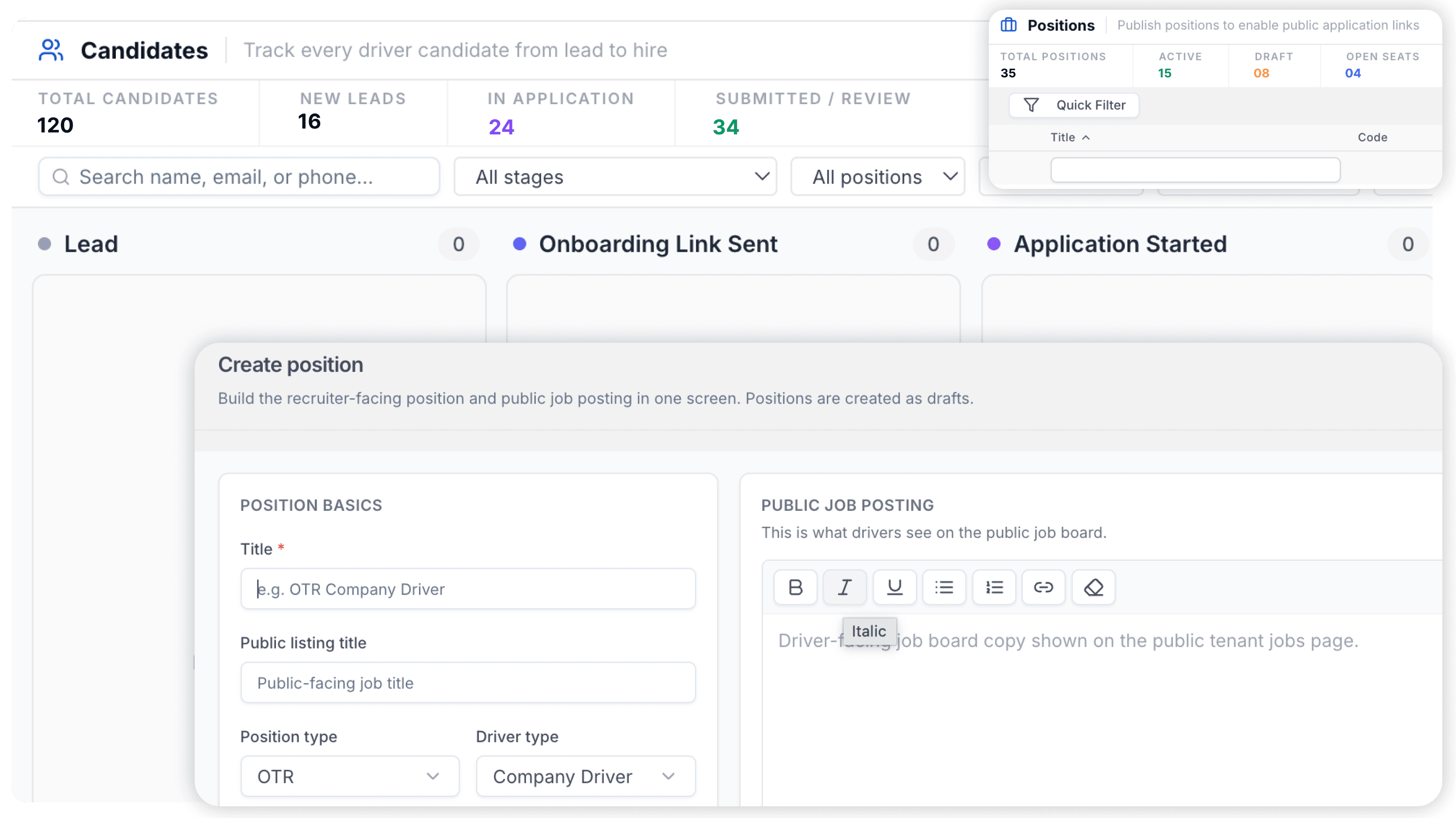 LoadStop Driver App screens showing document upload, shipment tracking, and load completion history.