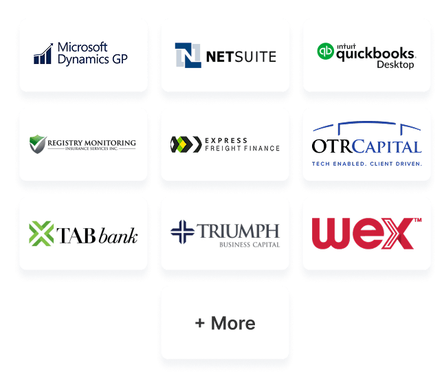 LoadStop integrations, including Microsoft Dynamics GP, NetSuite, QuickBooks, and more.