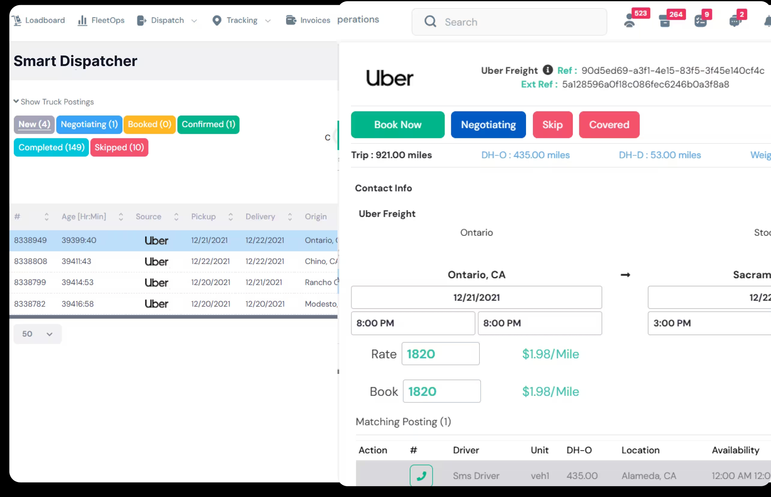 LoadStop Smart Dispatcher digital loadboard with lane profitability, truck matching, and automated bidding