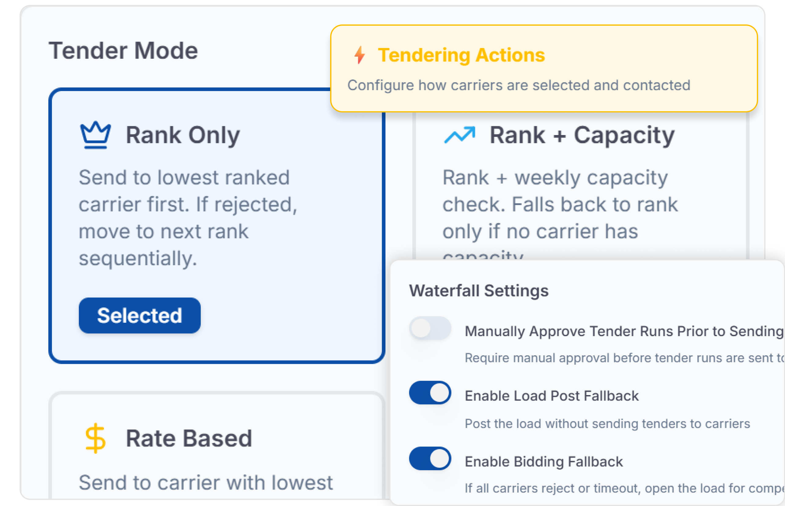 LoadStop tender rules and smart carrier search