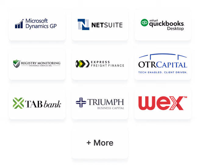 LoadStop integrations, including Microsoft Dynamics GP, NetSuite, QuickBooks, and more.