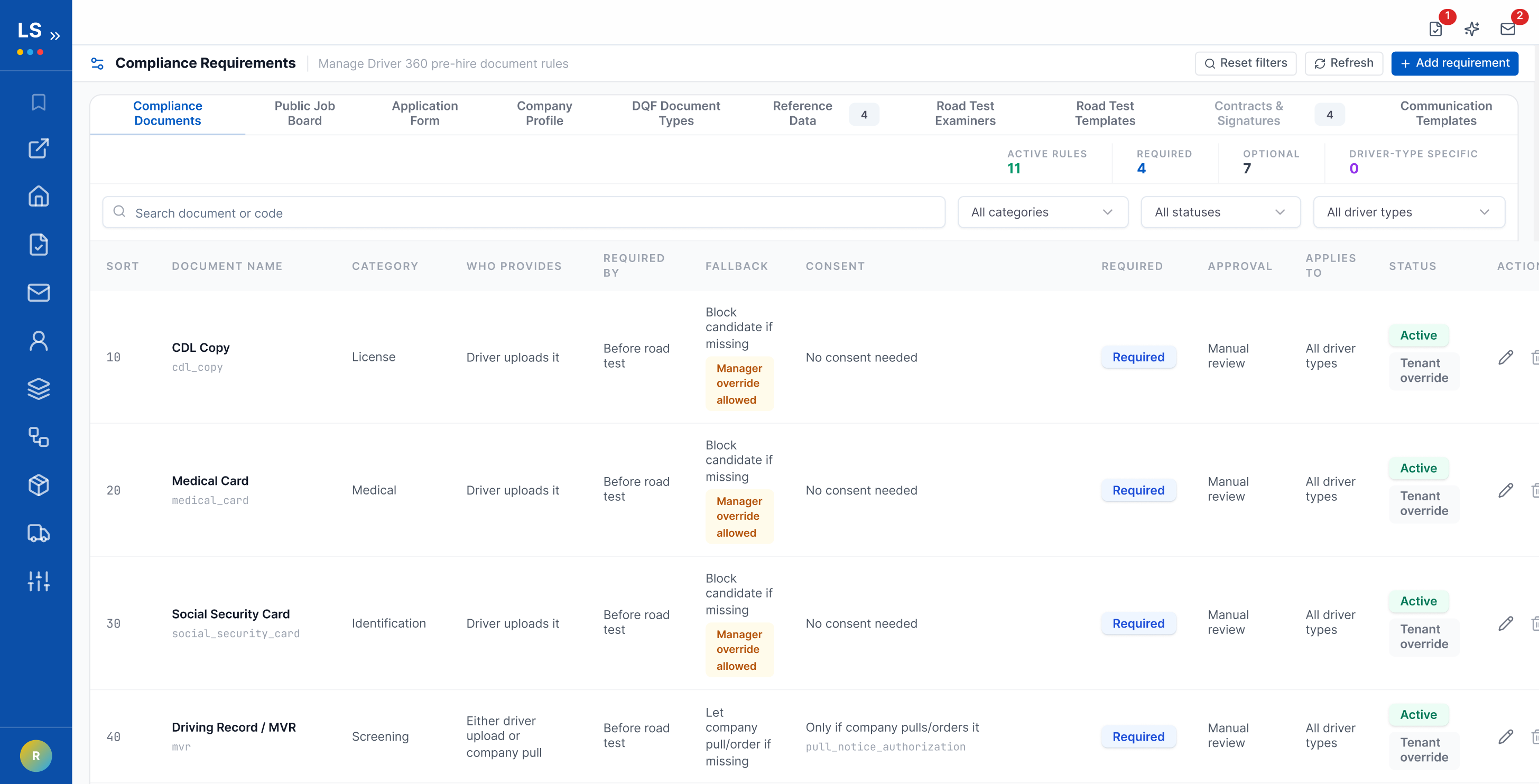 LoadStop Driver 360 application form settings with live preview