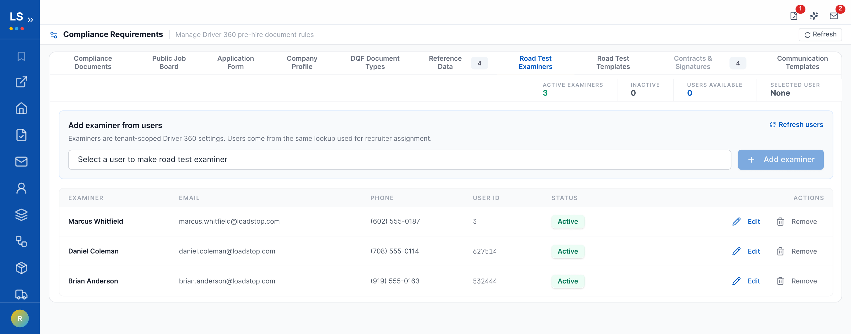 LoadStop Driver 360 FMCSR road test scoring template