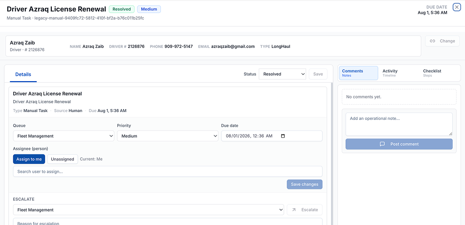 LoadStop Driver 360 onboard readiness check panel