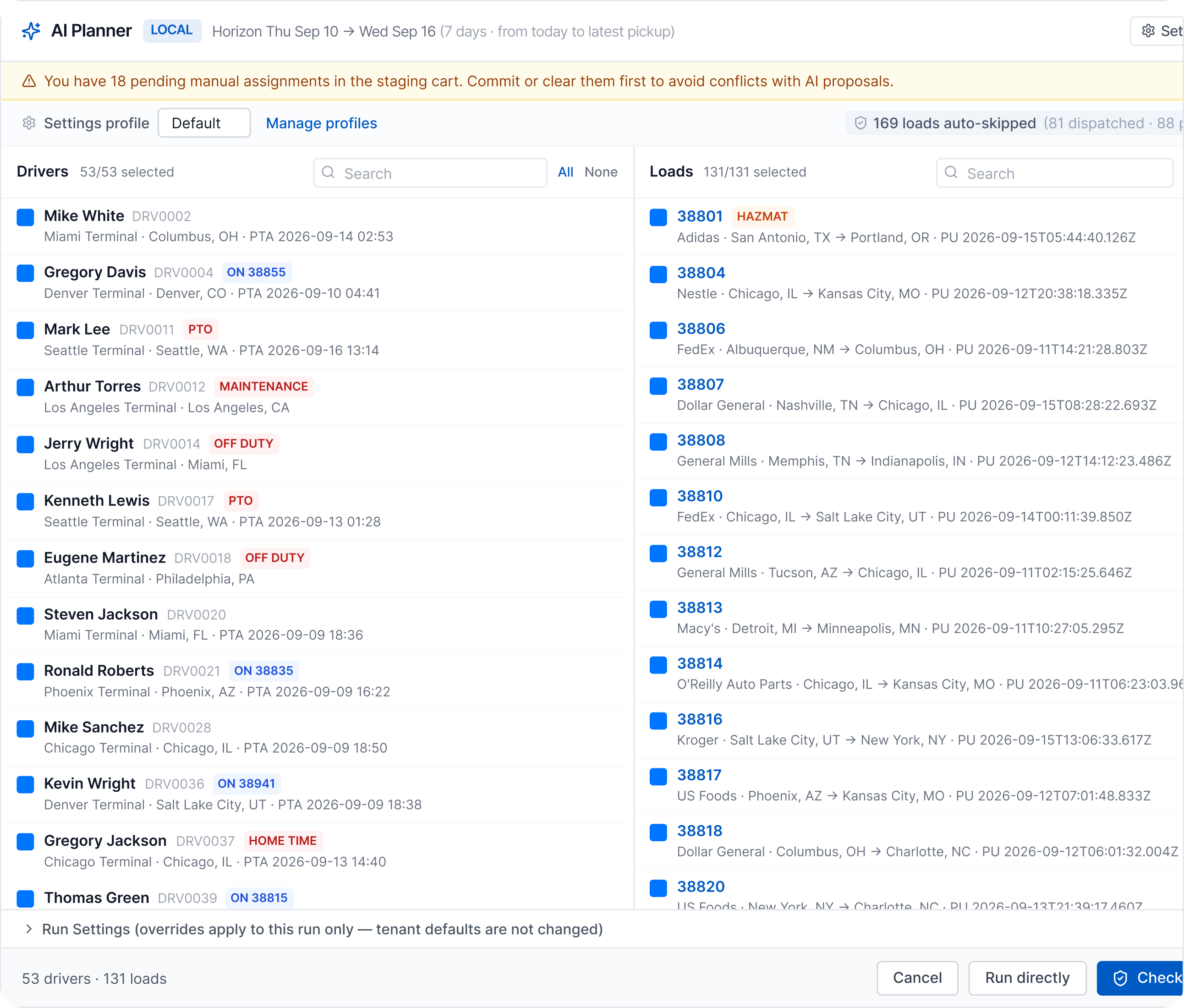 LoadStop AI Planner matching drivers and loads for the local planning horizon