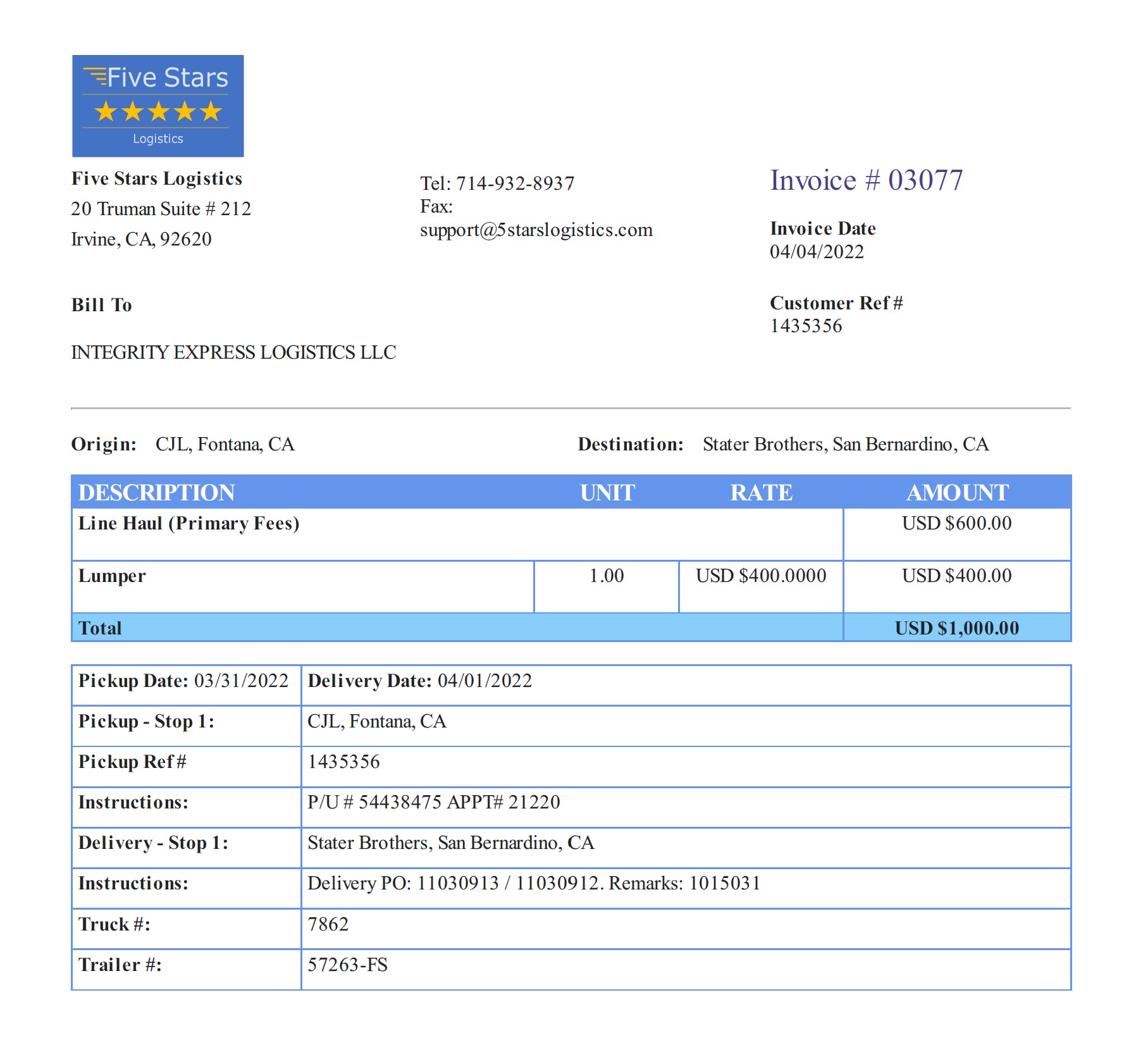 Trucking Invoice